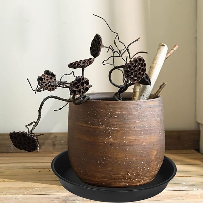 4 Pack of 18 19 inch Plant Saucer Drip Tray, Heavy Duty Large Deep Plant Saucers for Pots, Bath Baths Bowl, Plastic Flower Planter Water Trays for Indoors Outdoor (19", Black)