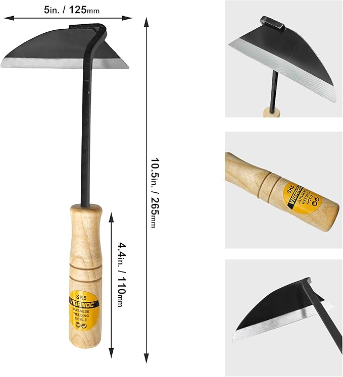 Japanese Wide Blade Garden Tool - Premium Quality Hand Hoes/Weeding Sickle is Very Sharp for Quick Work