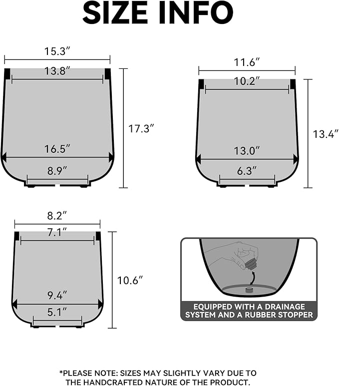 Kante 15.3" Dia Round Concrete Planter, Outdoor Indoor Large Plant Pots Containers with Drainage Hole and Rubber Plug for Home Garden Patio, Buff Concrete
