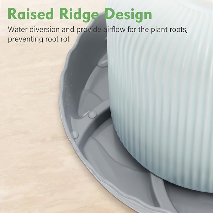 4 Pack 14 Inch Plant Trays for Pots, Raised Ridge Plant Saucers,6 8 10 12 Inch Durable Plastic Plant Pot Saucer,Gray Round Plant Water Catcher Tray for Indoors and Outdoors(Gray, 14‘’4pack)