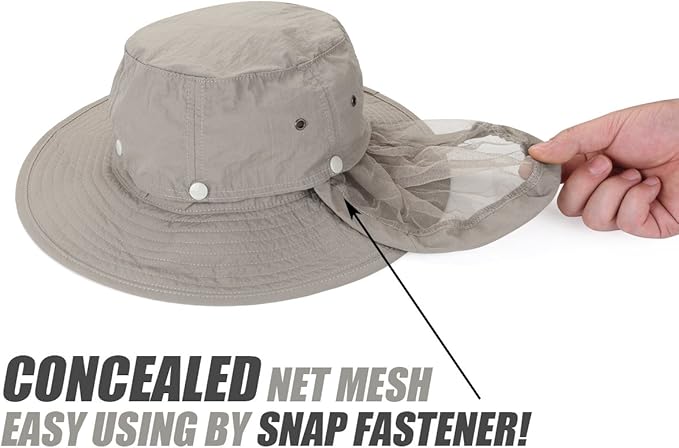 USHAKE Head Net Hat, Safari Hat Sun Hat Bucket Hat with Hidden Net Mesh