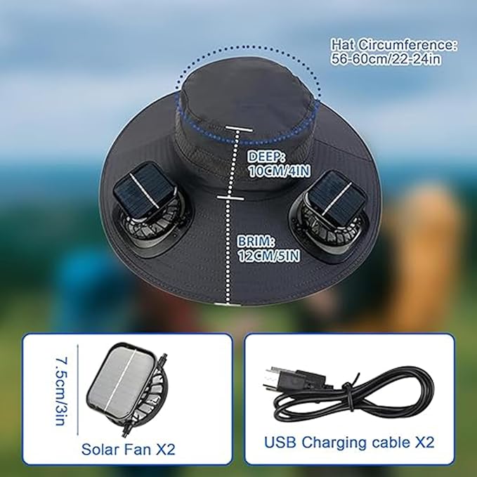 Solar Fan Hat Wide Brim Solar Fan Hat Outdoor Sun Hats for Men Women Fishing Hat with Removable & USB Charging Fan Khaki