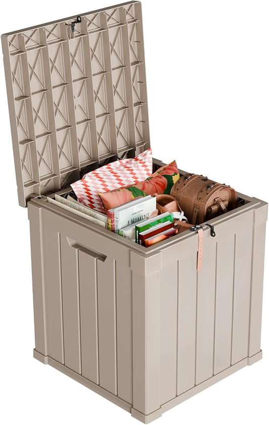 DRATO 50 Gallon Deck Box, Outdoor Storage Box for Patio Cushion, Garden Tools, Waterproof Patio Storage box, Lockable (Light Brown)