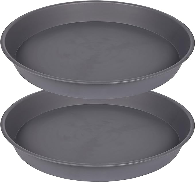 2 Pack of 14 inch Plant Saucer, Heavy Duty Round Plastic Plant Water Tray, Bird Bath Bowls, Plant Saucers for Indoors, Pot Drip Trays for Planter 12-14" (14", Cement)