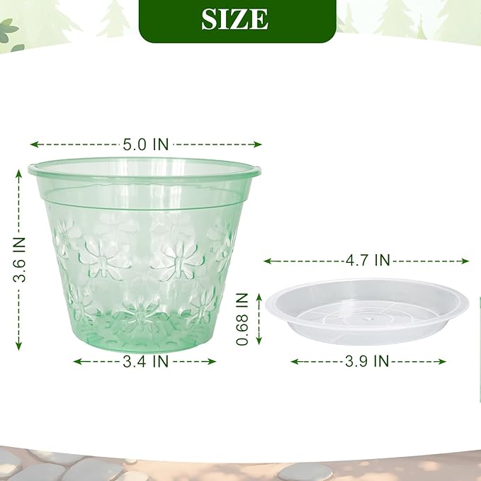 Orchid Pot, 8 Pack Orchid Pots with Holes & Saucers, Clear Plastic Pot for Repotting, Breathable Ventilation Planters for Phalaenopsis, Dendrobium & Oncidium Orchids(5 inch, Green)