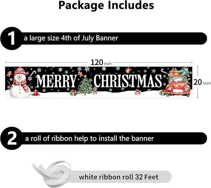 Happy Christmas Large Banner,Snowman Banner for Outside,Merry Christmas Truck Decorations for Yard Garden 120x20 Inches