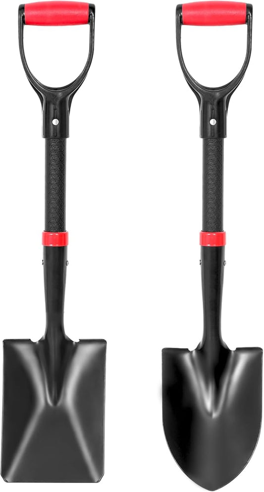 SHARK ATTACK 2 Pack 28 Inch Mini Shovel with D-Grip Handle - Kids Shovel Steel Construction with Powder Coating, Compact Digging Tool for Gardening, Camping & Car Emergency
