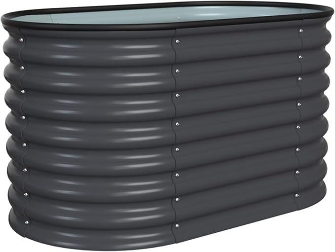 MUPATER 24” Raised Garden Bed, 2-in-1 Raised Garden Bed, 304 Stainless Steel Garden Bed, 4×2×2FT Modular Raised Planter Box Outdoor for Flowers, Vegetables, Grey