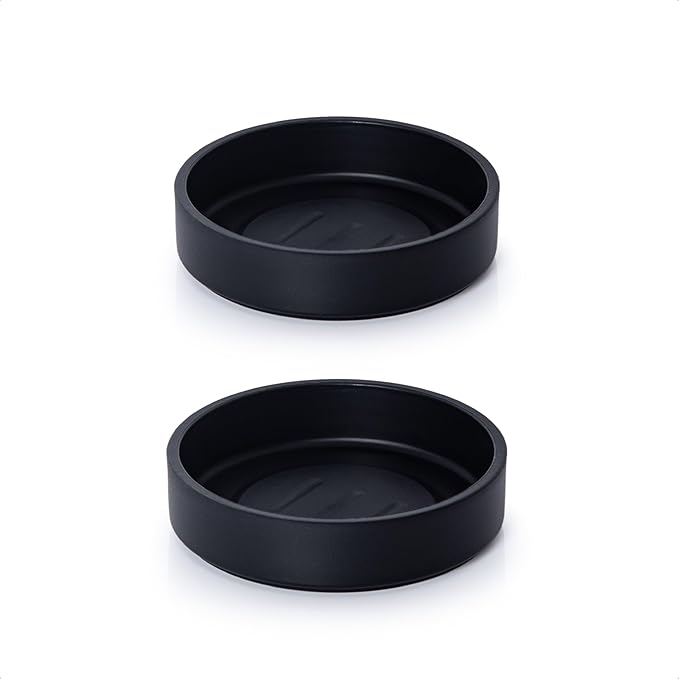 Phoenix Vine 4 Inch Plastic Plant Saucer Water Drip Tray, Heavy Sturdy Round Plant Drainage Tray for Indoors Outdoor, Set of 2, Matte Black, 21-TY-4B-2