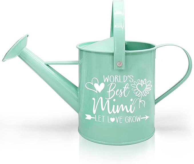 Hexagram Mimi Gifts for Grandma, Mimi Birthday Gifts, Gardening Present for Grandma, Mint Metal Watering Can for Nana, Best Gigi Present from Grandkids, Christmas Mothers Day Garden Decor