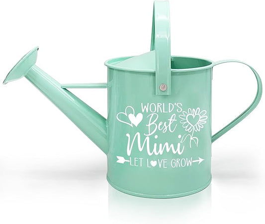 Hexagram Mimi Gifts for Grandma, Mimi Birthday Gifts, Gardening Present for Grandma, Mint Metal Watering Can for Nana, Best Gigi Present from Grandkids, Christmas Mothers Day Garden Decor