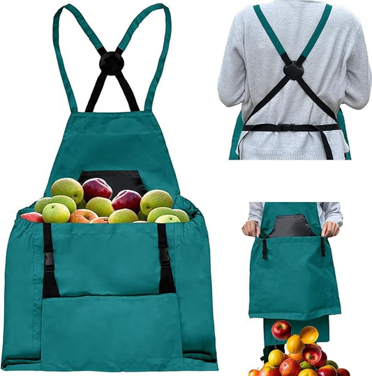 Gardening Aprons, Unisex Garden Aprons, Garden Picking Bag with Quick Release Pockets (Gray/Teal)