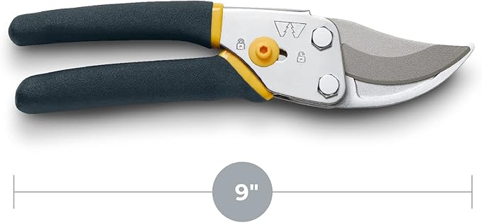 Woodland Tools Co. Bypass Pruning Shears for Gardening – 5/8" Cut Capacity, High Carbon Steel Blade with Non-Stick Coating, Soft Grip, Steel Handle, Hand Pruner for Plants, Flowers, and Shrubs