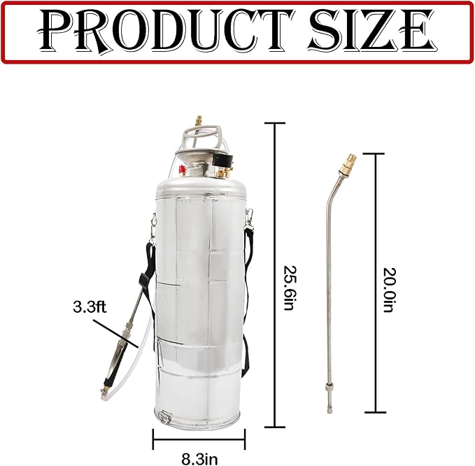 Hand Pump Sprayer Stainless Steel Sprayer for Indoor and Outdoor 3 Gallon Sprayer 20 in Wand 3 FT Hose