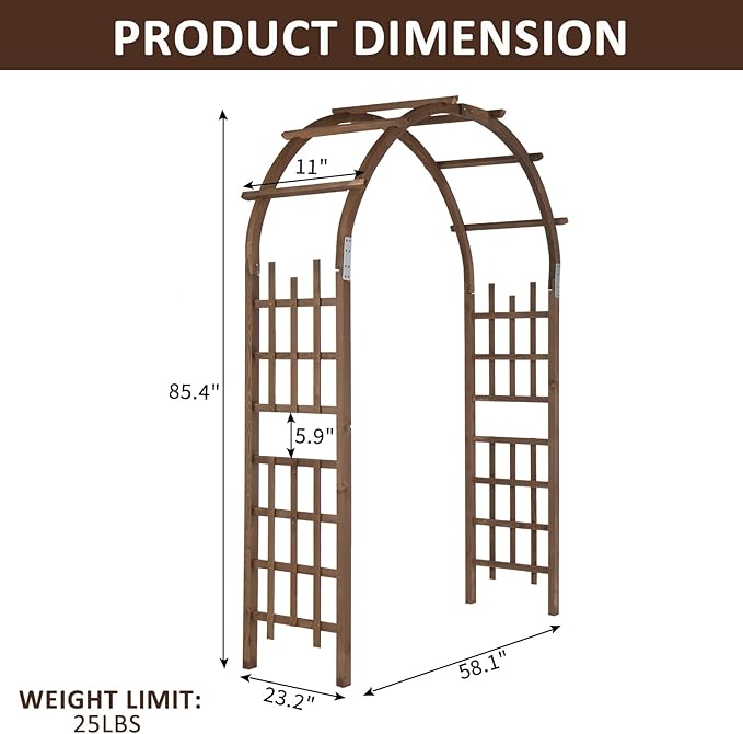 VINGLI Wooden Garden Arbor, Heavy Duty Outdoor Frame Trellis for Ceremony, Wood Trellis Garden Arch Pergola for Plant Climbing, Patio, Lawn, Wedding Ceremony
