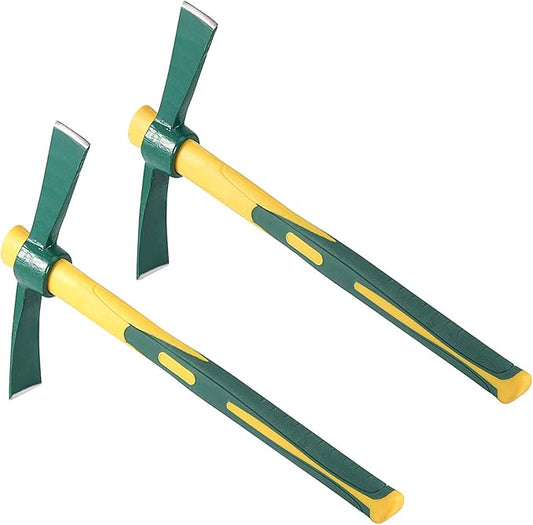 ZOENHOU 2 PCS 15 Inch Solid Pick Mattock, Forged Garden Pick Axe, Weeding Mattock Adze Hoe with Heavy-Duty Rubber Handle for Weeding Cultivating Camping