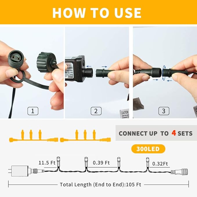Chuya 300LED Dual Color Changing Christmas Tree Lights,Warm White to Multi Color,End-to-End Plug 9 Modes,105ft Outdoor Indoor String Lights for Christmas Holidays Party Wedding Decoration