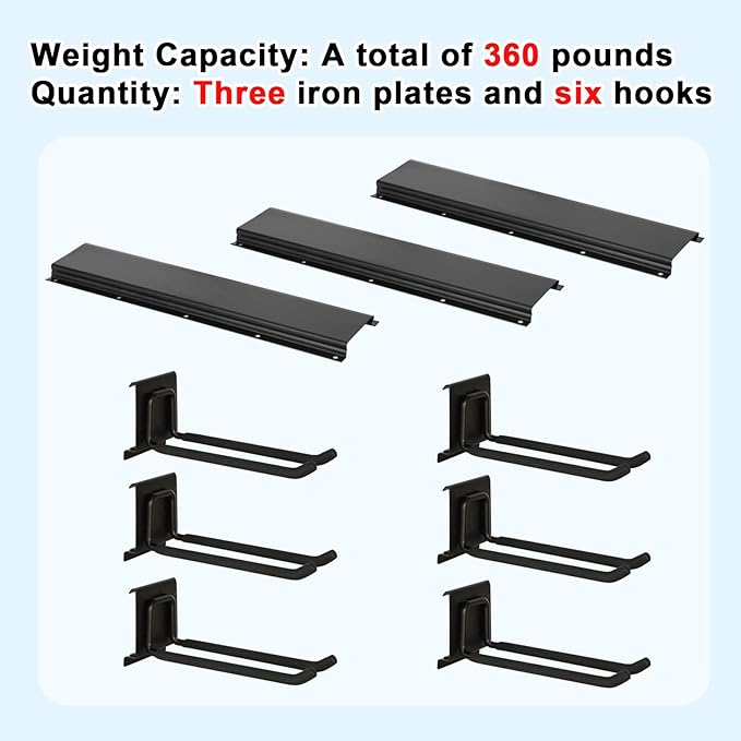 Garage Tool Organizer Wall Mount 48in- 6 Heavy Duty Hooks,360lbs Capacity, Garage Organization & Storage Rack for Broom, Rake & Snow Equipment - Tool Organizer & Men’s Gift Choice