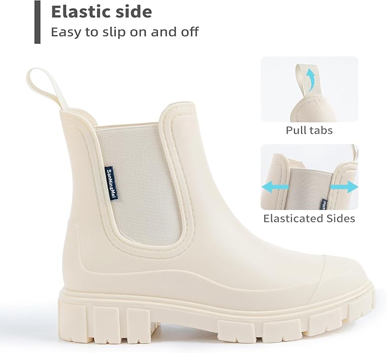 Drecage Womens Rain Boots Waterproof Rubber Garden Shoes Short Ankle Chelsea Boots Slip-Resistant