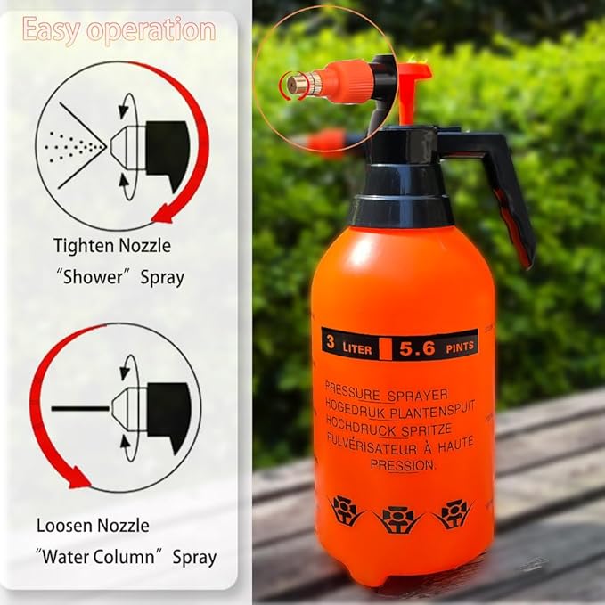 3L Garden Pump Sprayer 2Pack Hand-held Pressure Water Spray Bottle with Adjustable Brass Nozzle, Hand Pump Sprayer for Plants and Other Cleaning Solutions (Orange)