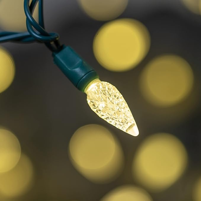 YULETIME Warm White C6 Strawberry LED Christmas Lights, 33 ft 100 Count 4" Spacing One-Piece High Waterproof UL Certified String Light (Warm White)