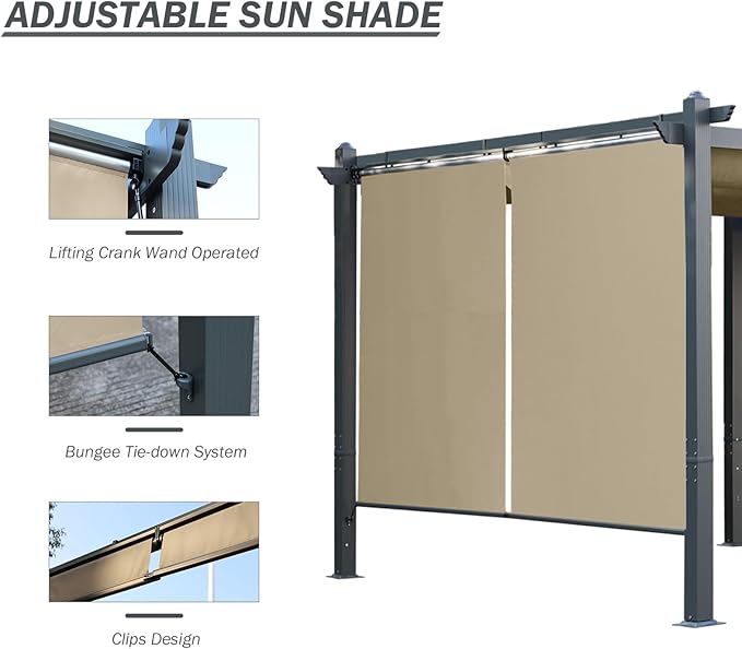 BPS 4.8x6 FT Aluminum Pergola Roller Shade - Cordless Gazebo Curtain, 2-Pack for Outdoor Pergola or Gazebo, Khaki