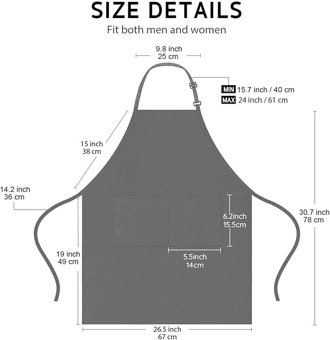 4 Packs Chef Apron, Waterproof Apron, Adjustable Aprons with 2 Pockets for Men Women, Professional Aprons for Kitchen Cooking Gardening Painting Baking Restaurant (Gray)
