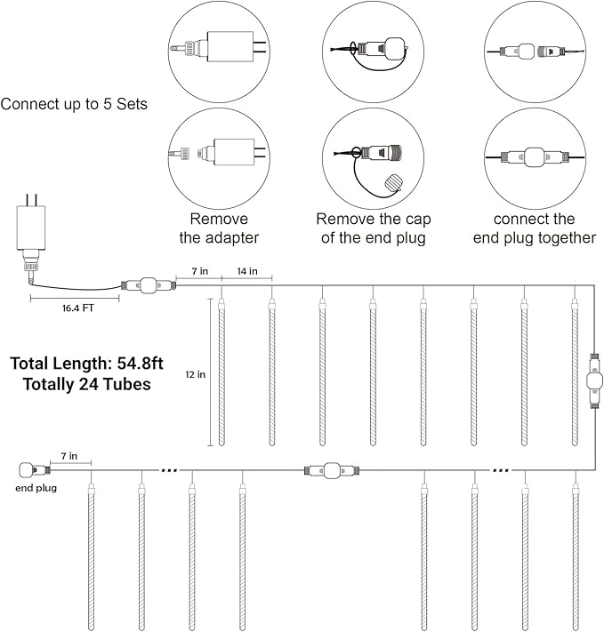 24 Tubes Meteor Shower Lights, Outdoor Icicles Christmas Decor, 12 Inch 864 LED Snow Falling Iciclelights, Connectable Raindrop, Xmas Wedding Party Tree Holiday, Red & Green
