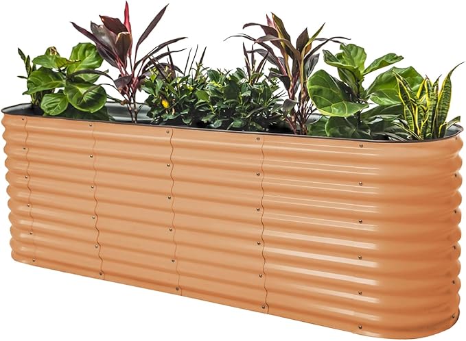 Vego garden 32" Extra Tall Raised Garden Bed Kits, 9 in 1 Modular Raised Planter Box for Vegetables Flowers Fruits Oval Metal Raised Garden Bed, Terra Cotta