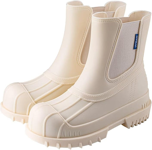 Short Rain Boots Women Waterproof Ankle Rainboots Fashion Chelsea Boots Non-Slip Garden Shoes for Outdoor Work Booties