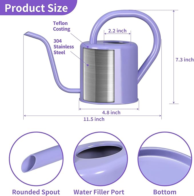 Watering Can, Stainless Steel Watering Can for Indoor & Outdoor Plants, 1L/35oz Long Spout Water Can with Handle, Rust-Proof Plant Watering Pot for House Plants, Garden Flowers