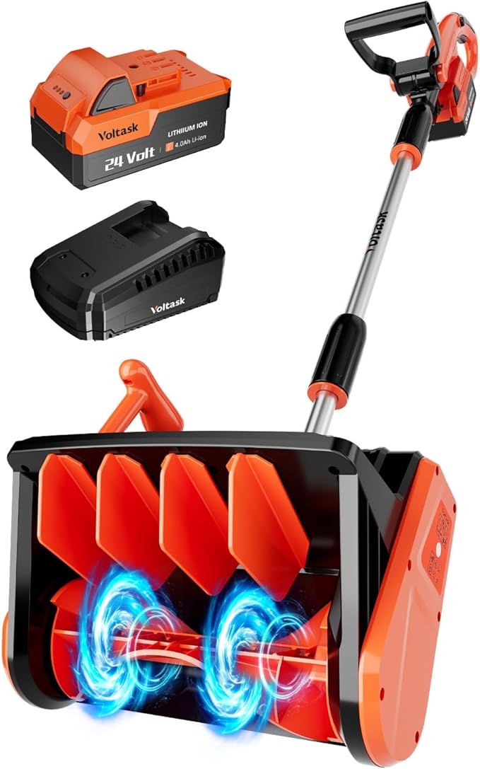 VOLTASK Cordless Snow Shovel Brushless, 24V 13 Inch Cordless Snow Blower, Electric Snow Shovel with Directional Plate & Adjustable Front Handle (4-Ah Battery & Quick Charger Included)