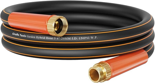 Giraffe Tools Garden Hose 12ft x 3/4", Heavy Duty Water Hose, Flexible, Hybrid Lightweight Hose with Swivel Handle, Male to Female Fittings, Burst 600 PSI