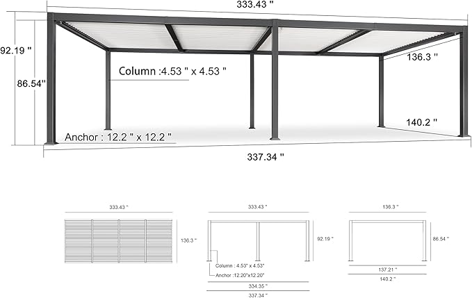 PURPLE LEAF Louvered Pergola 11' x 28' Aluminum Pergola with White Roof Four Independently Adjustable Hardtop Rainproof Louver for Patio Garden Backyard