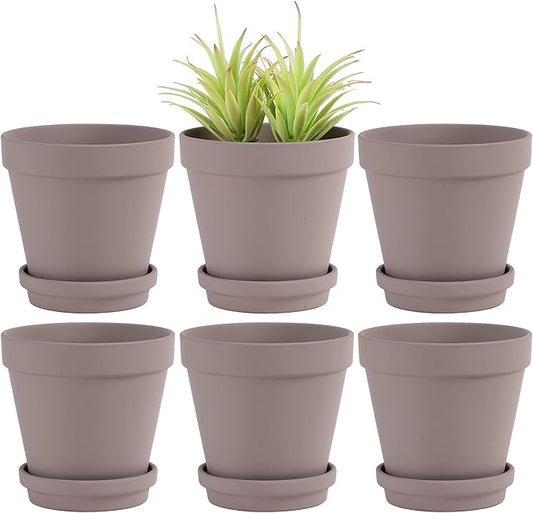 Yishang Large Terra Cotta Pots with Saucer- 6 Pack Large 6'' Terra Cotta Plant Pot with Drainage Hole, Flower Pot with Tray, Terracotta Pot for Indoor Outdoor Plant(Grey)