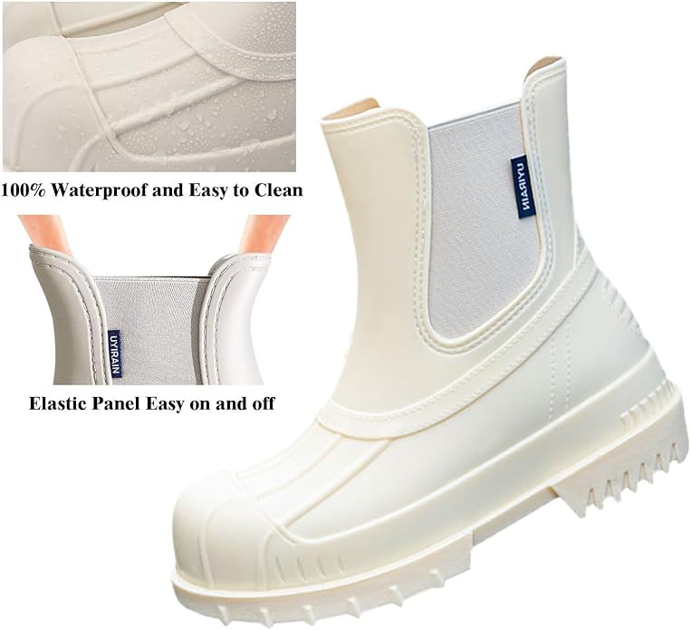 Short Rain Boots Women Waterproof Ankle Rainboots Fashion Chelsea Boots Non-Slip Garden Shoes for Outdoor Work Booties