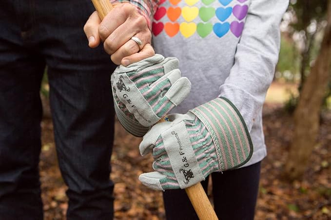 JustForKids Kids Work and Gardening Gloves with Rubberized Safety Cuff, Children and Youth age 6 Years Old, Premium Leather and Cotton