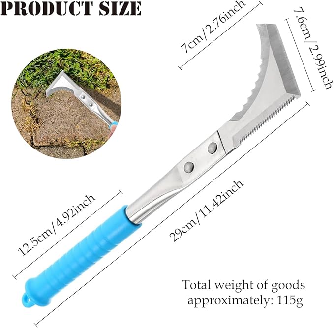 Kosoyo Crack Weeder Crack Weeding Tool Sawtooth Wave Manual Scythe Stainless Steel Gardening Tool -11.42"（2Pack）