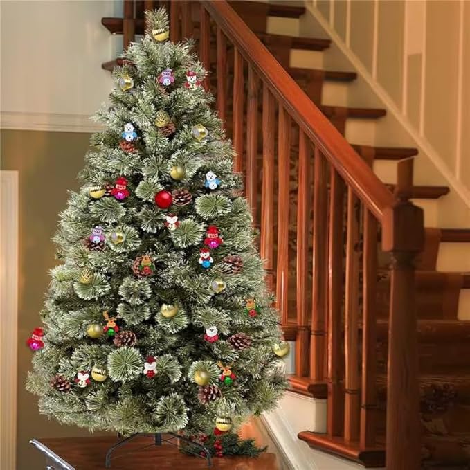 4.5 Ft Full Christmas Tree with Warm White&Color Lights, Frosted Smoky Pine,Pine Cones, 150 LEDs, Timer, Small Xmas Tree Decoration for Home, Tabletop, Office, Indoor, Outdoor, Metal Hinges Stand