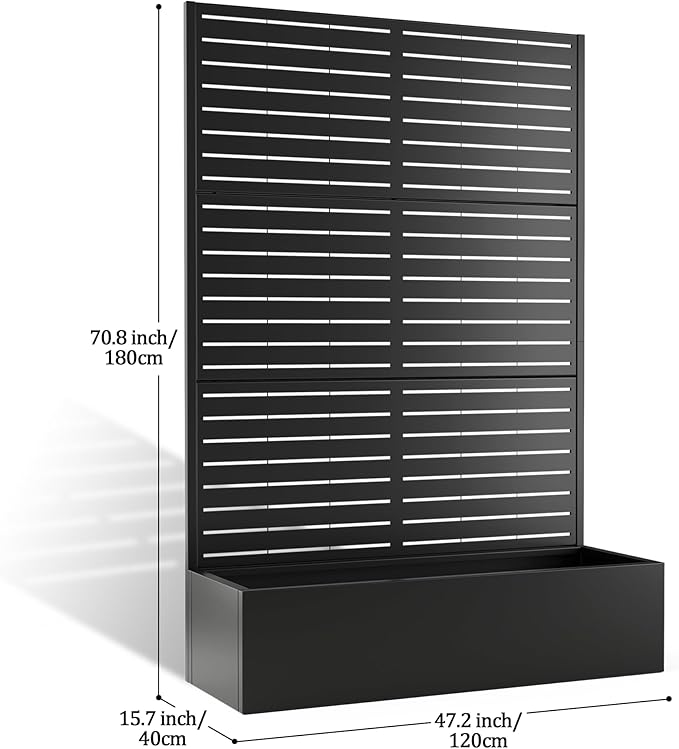 Metal Planter Box with Trellis, Planter Box with Privacy Screen, Privacy Trellis Outdoor for Climbing Plants with Drainage Holes, Raised Garden Bed for Vegetables