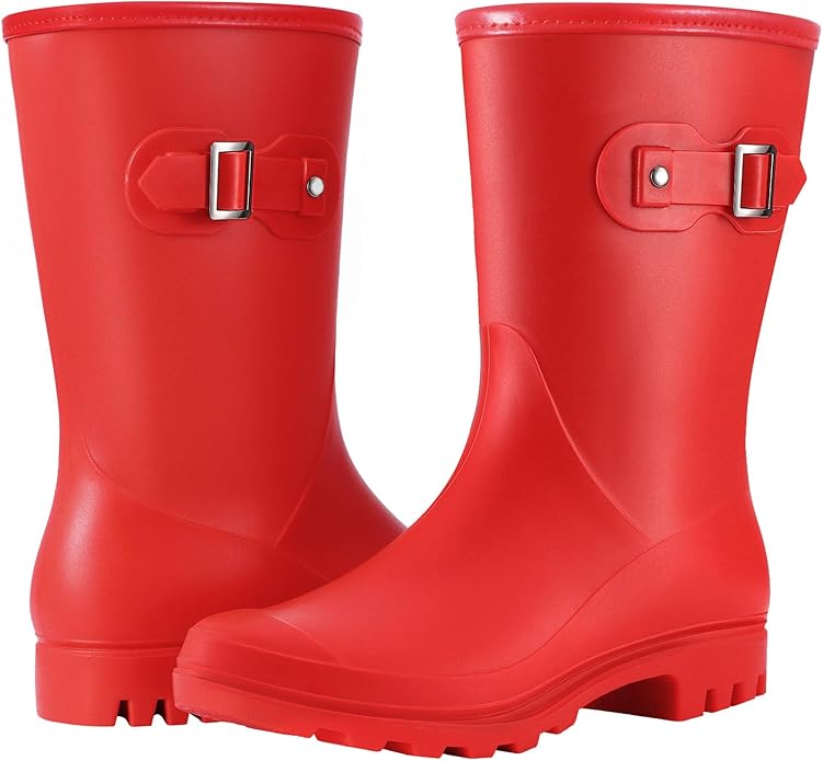 Evshine Women's Mid Calf Rain Boots Waterproof Garden Shoes