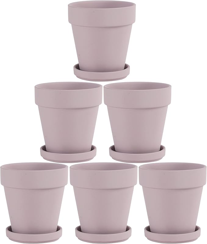 Pink Terra Cotta Pots with Saucer- 6-Pack Small Terracotta Pot Clay Pots 4'' Clay Ceramic Pottery Planter Cactus Flower Pots Succulent Pot with Drainage Hole- Great for Plants,DIY Craft Projects