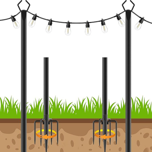 2 Pack 10 FT String Light Poles,Metal with Fork Lights Poles for Outdoor String Light, Rustproof Heavy Duty for Outside Garden,Patio,Wedding,Backyard,Deck,Party