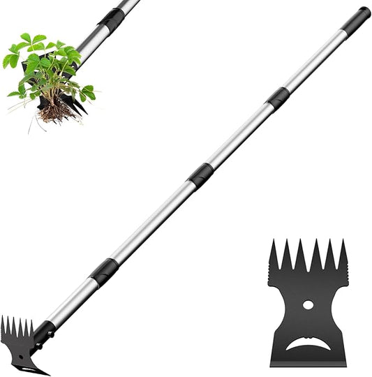 Long Handle Weed Puller Tool – 2-in-1 Handle Garden Hoe and Weed Rake, Hoe Garden Tool for Home Gardens, Lawns, and Yards
