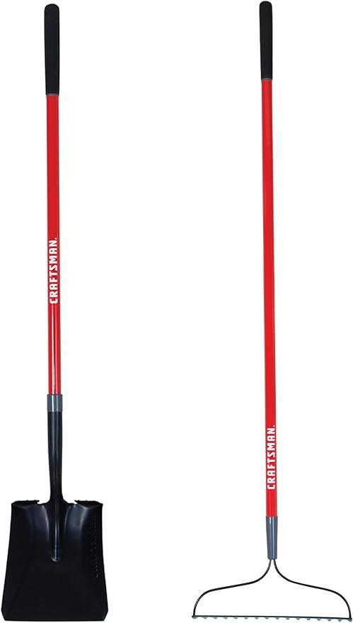 CRAFTSMAN 2-Piece Garden Tool Set with Transfer Shovel and Bow Rake, Fiberglass Handles, Cushion Grips for Landscaping, Gardening & Yardwork
