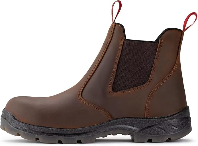 SUREWAY Men's Slip-On Work Boots for Men,Full Grain Leather,Anti-Static,Water/Slip Resistant,Fire Station Mechanic Industrial Construction Safety Boots/Shoes for Men
