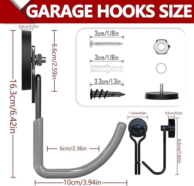 3-H Heavy Duty Magnet Garage Hooks 4 Pack, J Shape Strong Magnetic Hooks for Hanging Cordless Power Drill, Utility Magnetic Tool Holder for Metal Cabinet, Steel Pegboard, Toolbox, Garage(Grey)