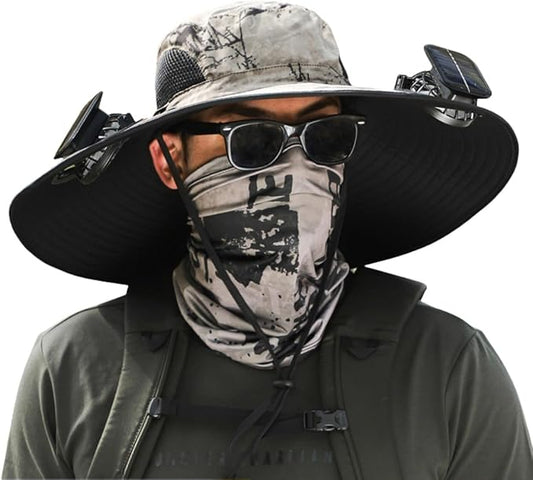 Wide Brim Solar Fan Outdoor Fishing Hat-Solar & USB Charging, Sunscreen Sun Hat with Fan, Solar Fan Hat Upf50+