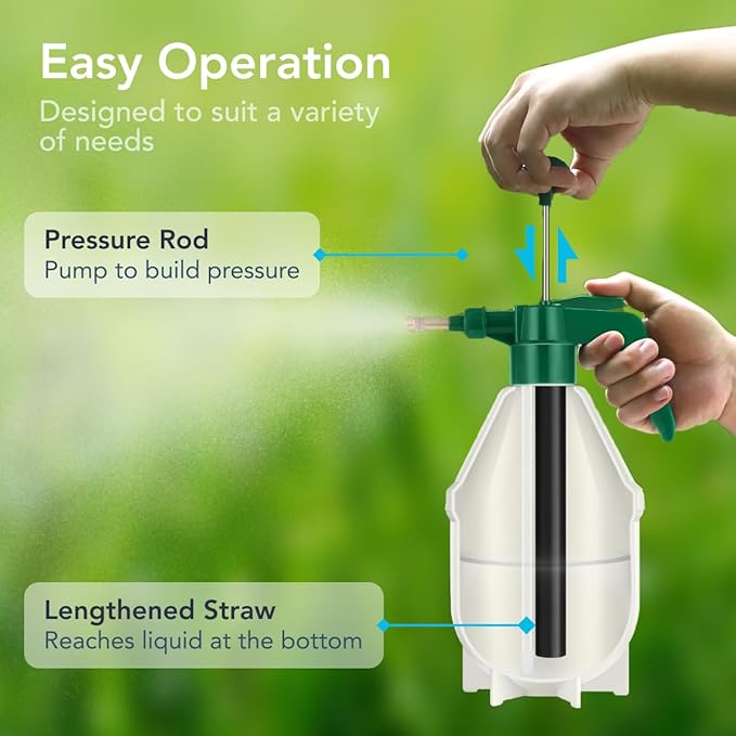 Flora Handheld Garden Pump Sprayer, 0.4 Gallon (50 oz/1.5L) Pressure Water Bottle with Adjustable Brass Nozzle, for Plants, Lawn, and Cleaning (Green) or (Red)