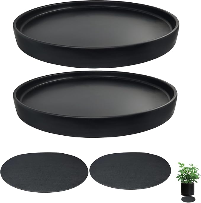 Ceramic Plant Saucer Pot Tray 2 pack-12 Inch, Planter Saucers 4 5 6 7 8 9 10 11 12 Inch for Indoors Outdoor, Durable Sturdy Flower Drainage Tray for Glazed Pots Base (12.5 Inch-2-Black)